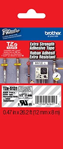Brother 1/2" (12mm) Black Print on Clear Extra Strength Adhesive P-touch Tape for Brother PT-1880, PT1880 Label Maker