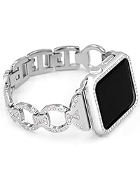 falandi para Apple correas de reloj con caja de metal para mujer, Bling Metal Pulsera de repuesto para iWatch Series 3, Series 2, Series 1, Nike + Sport Edition, 38 mm, Plateado