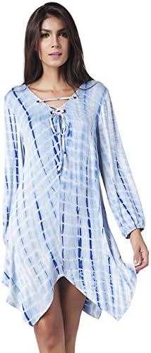 Lztlylzt Women's Long Sleeve Loose Casual Tunic T-Shirt Dress (XXL,Blue)