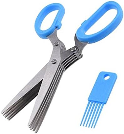 Herb Scissors Multipurpose Kitchen Shears 5 Extremely Sharp Stainless Steel Blades Handy Cleaning Comb Multi Blade Time-Saving Cut Slice Chop Herbs Fast