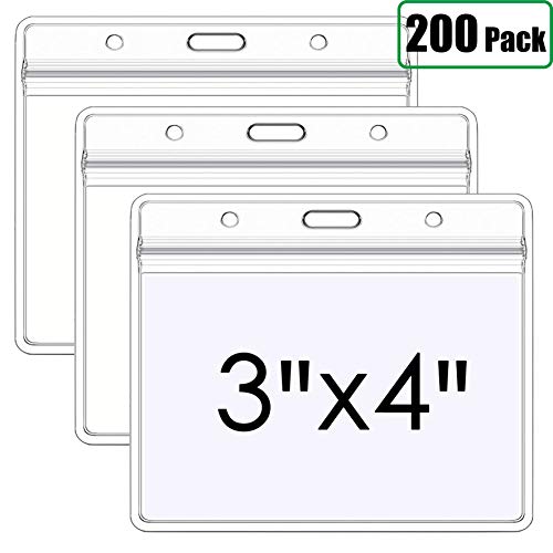 EcoEarth 3"x4" Badge Holder (Premium Tier Sealable 3x4" 200-Pack), ID Holder, ID Card Holder Bulk, Name Badge Holder, Name Tag Holder, Plastic Badge Holder, Clear Card ID Badge Protector Holder
