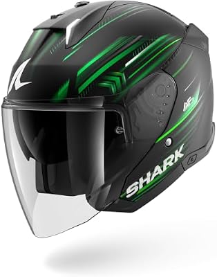 , Casco Moto Jet SKWAL I3 JET LIGHT-BLUR Black Green White KGW, S