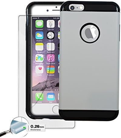 Apple iPhone 6 6S [Tempered Glass Screen Protector] Hard Shell [Perfect Fit] Impact Defender Armor Slim Case Cover - White