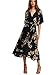 Milumia Women's Boho Deep V Neck Floral Chiffon Wrap Split Long Dress