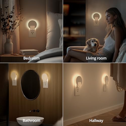 Lyridz Backlit Night Light Plug-in,[4 Pack] Glare-Free Indirect Glow, Dusk to Dawn Sensor, 1-50LM Dimmable Veilleuse, 2700K Warm White for Bedroom, Bathroom, Hallway