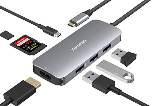 7 IN 1 USB C Hub Adapter for MacBook Pro 2019/2018/2017, MacBook Air 2018/2019 and More with 4K HDMI,3 USB 3.0 Ports, 100W Power Delivery and SD Micro SD Card Reader