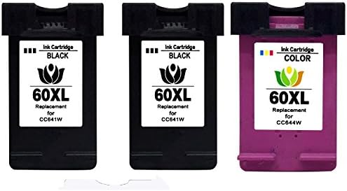 Remanufactured Ink Cartridges Replacement for HP 60XL 60 XL Black and HP60XL Color (CC641WN CC643WN) Used for Hp Deskjet D2500/D2530/D2545/D2560/D2660 (2 Black, 1color)