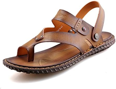 Sumuo Mens Leather Casual Summer Beach Sandals Brown 41 7.5 D(M) US