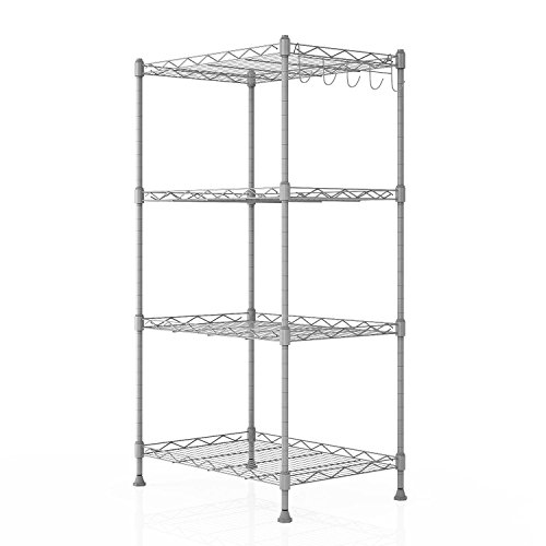 Shelving Unit Storage Standing Shelf Units Adjustable 4 Shelves Chrome Iron Wire Cabinets for Kitchen Bathroom Garage Closet Laundry Room (SIL) - Thumbnail 7