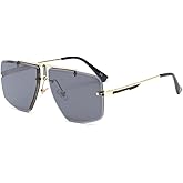 Junsika Oversized Square Rimless Sunglasses for Men Fashion Retro Designer Shades Sunglasses