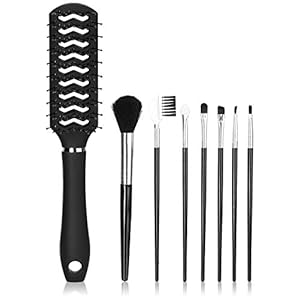Amazon Brand – Solimo Makeup Brush Set (Pack Of 7) + Cross Vent Hair Brush Combo