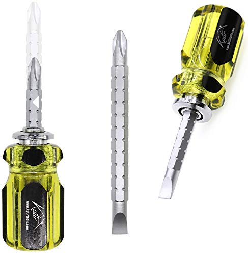 Stubby Screwdriver 2 SETS By Kutir - ADJUSTABLE LENGTH and REVERSIBLE DUAL END, Slotted and Phillips Magnetic Tip - EASY TO USE Compact, Portable, POCKET SIZE Small Tool - Short Craftsman Nut Driver