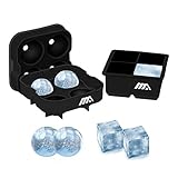 Adoric Easy Release Silicone Ice Cube Trays Set of 2, Sphere Round Ice Ball Maker & Large Square Ice Cube Molds, Ice Tray Combo for Cocktail, Whisky, Bourbon, Pudding, Chocolate - Black