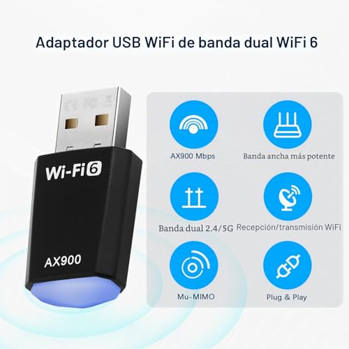 USB WiFi Adapter for PC USB WiFi 6 for PC Dual Band 5GHz/2.4GHz Receiver Laptop AX900Mbs Wireless Dongle Spike Stick for Win7/10/11