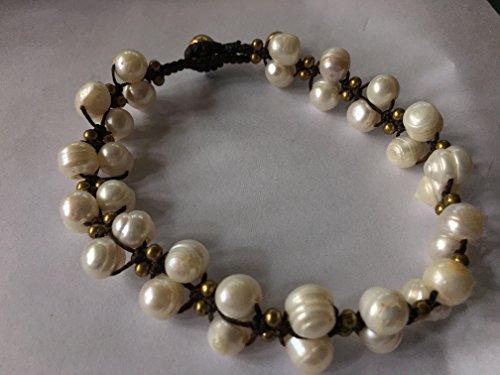 Silver Color Bracelet Ankle Anklets Ankle chain Handmade Handcraft GYM 003 (24cm, Pearl)