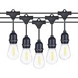 LUKASUMI LED Outdoor String Lights, 51.5FT Commercial Grade Weatherproof Strand Edison Vintage Bulbs, Hanging, Stranding for Patio Garden Porch Backyard Party Deck Yard (Black Rubberized Cord)
