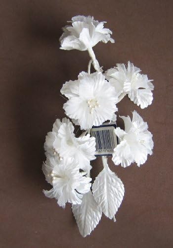 Modern Romance FLOWER SPRAY w Faux PEARL STAMEN &amp; LEAVES on WIRE STEM 7-1/2" Long WHITE &amp; IVORY Colors