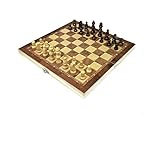 Wooden Chess and Checkers Set with Portable Folding Interior Storage Checkers Board Game Pocket Checkers Game Set and Travel Chess board(10