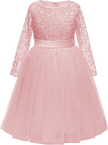 Aibaowedding Blumenmädchen Kleid Langarm Spitze Top Tüll Rock Mädchen Spitze Party Kleider, rose, 10-11 Jahre