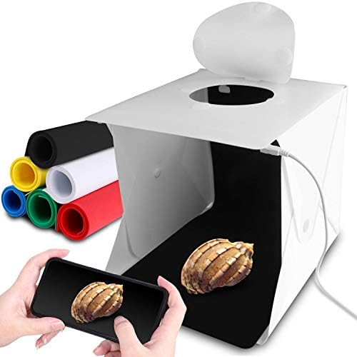 Light Box Photography, Yunerz Portable Photo Studio Box, Upgraded Version Mini Photo Light Box with 2pcs LED Lights and 6pcs Color Backgrounds