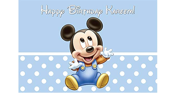 Amazon Com Telon De Fondo De Mickey Mouse Para Primer Cumpleanos 7 X 5 Pies Nombre Personalizado Fondo De Mickey Para Baby Shower Para Nino Pared Azul Bebe Con Fondo De Vinilo De