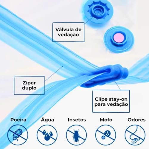 Kit com 10 Sacos a Vácuo para Roupas e Viagem 50x60 cm com Bomba Manual Inclusa, Ideal para Organização de Armário e Mala de Viagem, Compressão de Roupas, Redução de Volume e Economia de Espaço