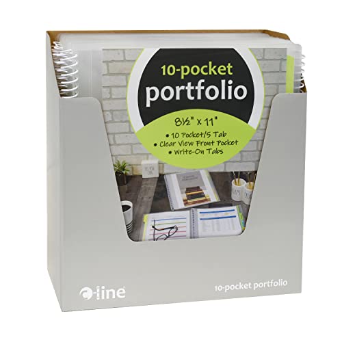 CLine 10Pocket Poly Portfolio with Writeon Tabs, SpiralBound, 5Tab