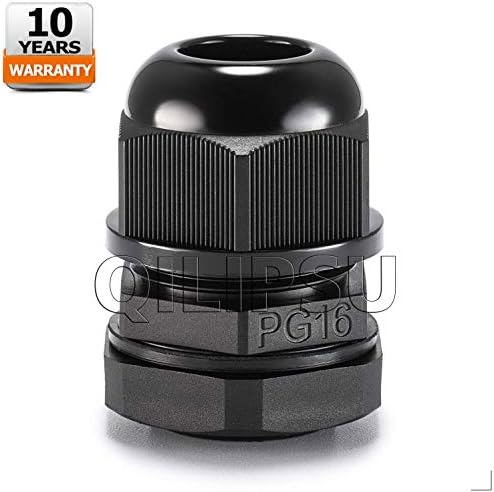 QILIPSU Nylon Cable Gland, Waterproof IP68 Adjustable Locknut for 8.5-14mm Cable Diameter (PG16, 10pcs, Black)