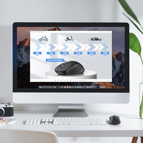 TECKNET Bluetooth Wireless Mouse, 3 Bluetooth Mouse Modes (BT5.0/3.0+2.4G), 4000 DPI, 6 Adjustable DPI Levels, 2.4G USB Wireless Optical Mouse for Laptop, MacBook, PC, Windows (Black)