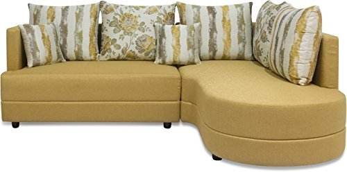 Three+ Mustard Sal Wood 5 Seater L-Shaped Sofa Set for Living Room