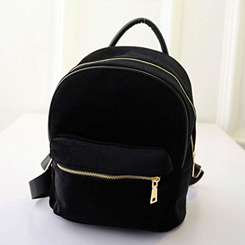 Gillberry Women Gold Velvet Small Rucksack Backpack School Book Shoulder Bag (Black)