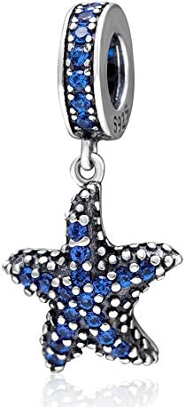 Blue Starfish Dangle Charm 925 Sterling Silver Sea Star Beads fit for DIY Charms Bracelets