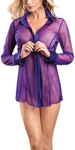 Kunfang Sexy Sheer Shirt Mesh Blend Lingerie Sleepwear Robe Nightwear Shirtdress Sexy Lingerie Shirt Sleepwear Mesh Robe Nightwear