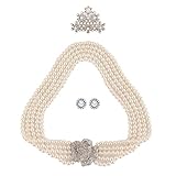 Utopiat flapper costume jewelry set-Audrey Hepburn Breakfast at Tiffany's Bridal Pearl Jewelry Set for Flapper Vintage Costume, silver, Large