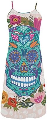Women's Sugar Skull Dia De Los Muertos Polyester Casual Slip Dress XL