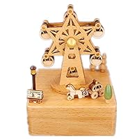 Oureong Music Box Wood Crafts Solid Wood Music Box Ferris Wheel Music Box Kids Birthday Gift Baby Shower and Birthday Gift for Girls and Boys (Color : Picture Color, Size : 11X11X15CM)