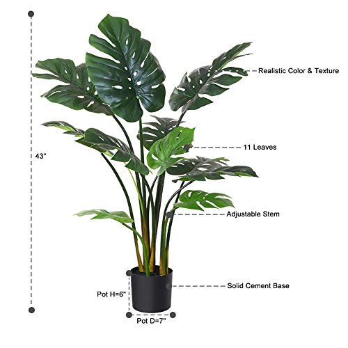 CozyBox Artificial Monstera Deliciosa Plant 43" Fake Tropical Palm Tree, Perfect Faux Swiss Cheese Plant for Home Garden Office Store Decoration, 11 Leaves