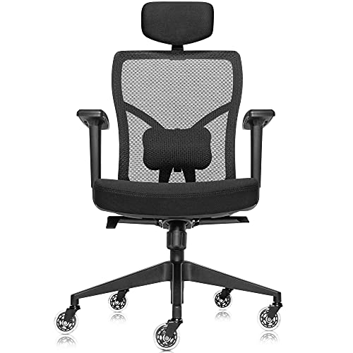 Ergonomic Mesh Office Chair with Roller Blade Wheels, Computer Desk