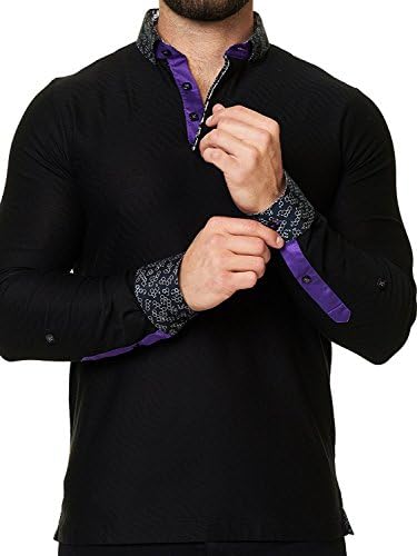 Maceoo Mens Designer Polo - Fashionable &amp; Trendy - Casual Night Out - Sport Shirts - Color : Wave Black - Tailored Fit - Long Sleeve &amp; Embroidered - Size: Medium - Handmade in Turkey