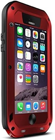 iPhone 6 Plus Case,Amever iphone 6S Plus Case,Shockproof Water Resistant Dust/Dirt/Snow Proof Aluminum Metal Gorilla Glass Hybrid Heavy Duty Protection Case Cover for Apple iPhone 6 6S Plus 5.5"-Red