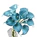 Angel Isabella Real Touch Calla Lily Artificial Flowers — Perfect for a Wedding, Prom, Christmas or Home Decor — Great as a Boutonniere, Corsage or Centerpiece - 10 Stems, Blue Teal