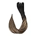 Full Shine Weft Hair Extensions Human Hair 16 Inch Sew in Hair Extensions Real Human Hair Color 1B Off Black Fading to Chestnut Brown Highlight Caramel Blonde Soft Silky Hair for Women 105G