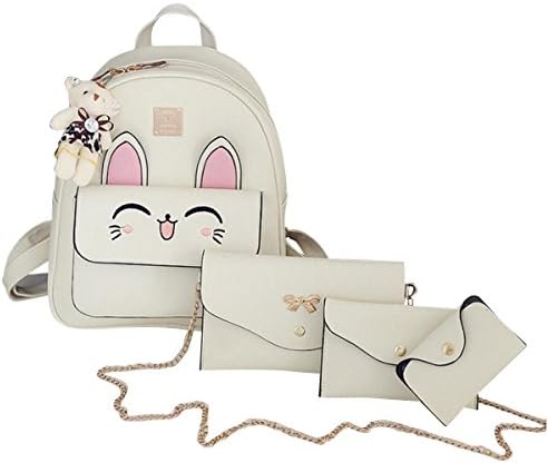 ABage Girl's Backpack Purse Set of 4 Pieces School Daypack Handbag Shoulder Bags, Beige
