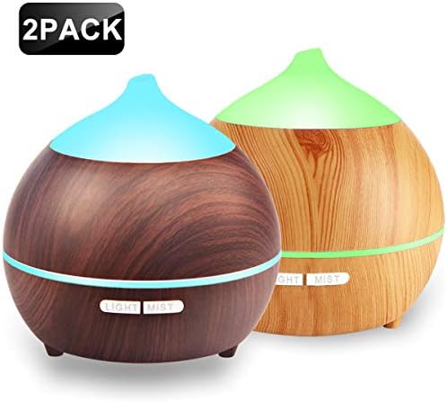 2PACK Essential Oil Diffuser, Iextreme 250ml Wood Grain diffuser With Auto Shut Off, 8 Colorful LED Light, Adjustable Mode Aroma Diffuser For Baby, Yoga, Spa, Home, Office …