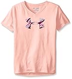 Under Armour Youth Girls' Big Logo Tech Short Sleeve V-Neck T-Shirt, Peach Frost/Beet, X-Small