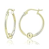 Hoops & Loops Flash Plated Gold Sterling Silver 18mm Round Bead Hoop Earrings