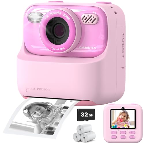 Kids Instant Digital Cameras for Boys and Girls, 1080P HD Dual-Lens Selfie Digital Camera with Print Paper & 32G Card, Christmas Birthday Gifts Toys for Toddler and Teenagers Age 3-16 Years Old