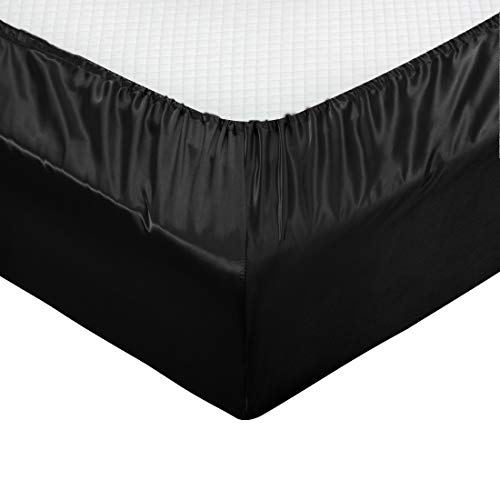 TREELY 6 Piece Satin Sheets Full Size Silky Smooth Black Satin Sheet Set with Deep Pocket, Satin
