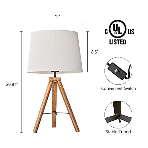 MOTINI Modern Tripod Table Lamp Besides Desk Lamp 21" Bamboo with White