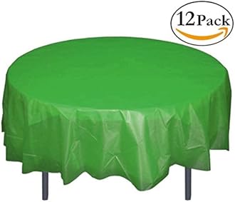 Party Solids 12-Pack Premium Plastic Tablecloth 84in. Round Table Cover - Emerald Green